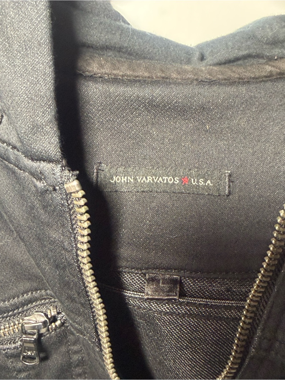John Varvatos Black Zip-Up Hooded Sweater with Chest Zippers - Picture 3 of 4